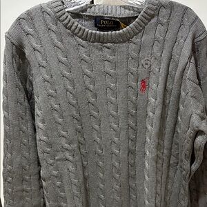 Polo by Ralph Lauren Gray Cable Knit Crewneck Sweater